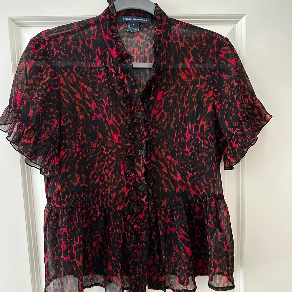 French Connection Red and Black Patterned Blouse - Picture 1 of 3